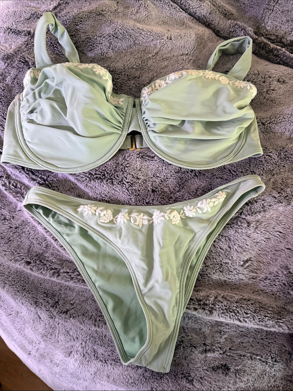 Hollister Light Green Floral Embroidered Bikini Set